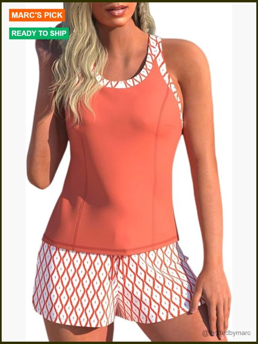 Racerback Tankini Set with Shorts, Full Coverage Two Piece Swimsuit